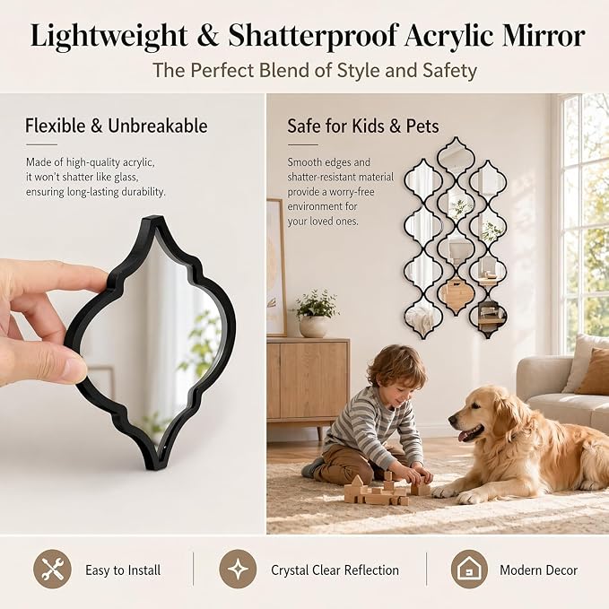 12Pcs Black Acrylic Mirrors for Wall Decor - Moroccan wall Stickers - Image 4