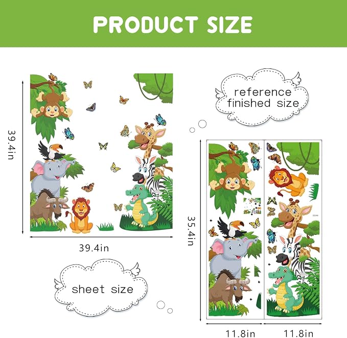 Supzone Jungle Animals Wall Stickers Forest Animals Wall Decal Elephant Monkey Giraffe Lion Wall Decor DIY Vinyl Mural Art for Kids Baby Nursery Bedroom Living Room Playroom - Image 7