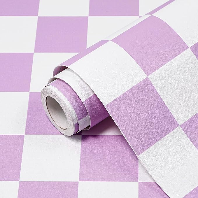 Purple and White Contact Paper Mosaic Checkered Peel and Stick Wallpaper 17.3"x120" Self Adhesive Waterproof Vinyl Roll for Bathroom Kitchen Backsplash Cabinets Shelf Liners Drawers by Qianglive