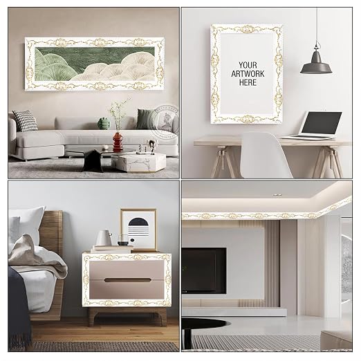 Flexible Wall Trim, 16.4 Feet Self-Adhesive Peel & Stick Molding, Cabinet Border, Mirror Frame Trim for Home Decor (White & Gold) - Image 6