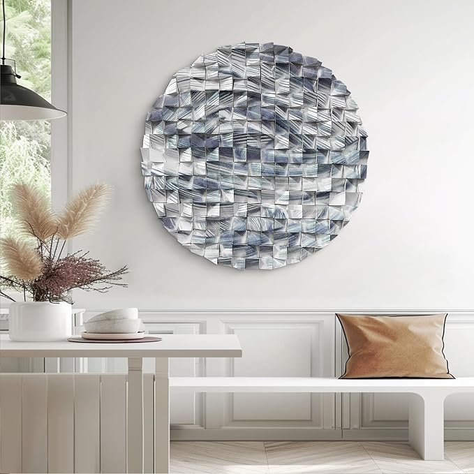 LIUZEYUE - Abstract Blue Line Wood Wall Art, White Background Round Wooden Circle, Modern Minimalist Wall Decor,Round Wood Wall Decor for Office decoration 47.2" - Image 9