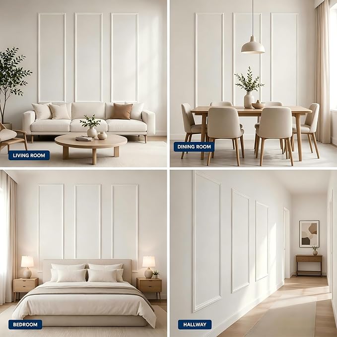 3 Set Peel and Stick Wall Molding Kit,Pre Cut Wainscoting Panels,24x72in | Self Adhesive,Paintable,PVC,Premade - Image 7