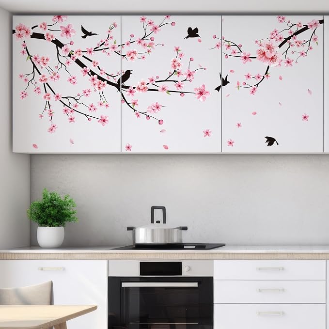 Zonon 6 Pcs Flower Wall Decals Peel and Stick Sticker, Cherry Blossoms | Vinyl Removable Wall Stickers & Murals, Pink Cherry Blossoms Wall Decals, Colorful Floral Decor for Bedroom, Living Room - Image 5