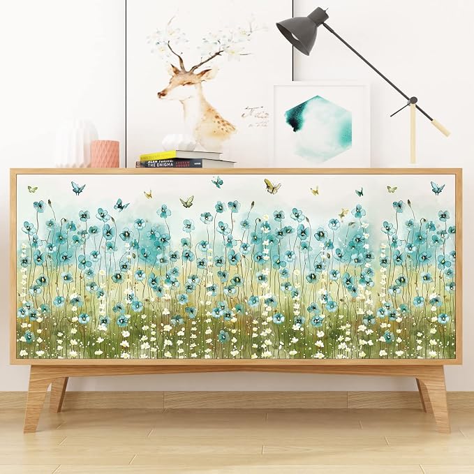 LiveGallery Blue Flowers Wall Decals White Daisy Wall Stickers DIY Peel and Stick Butterfly Plants Wall Sticker for Baby Kids Girls Bedroom Nursery Living Room Office Corners Skirting Lines - Image 5