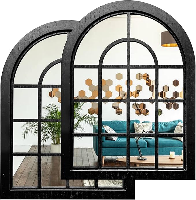 ZEXUIRU 2 Set Rustic Wall Mirrors for Bedroom Bathroom Living Room Entryway Wood Farmhouse Easy to Hang Framed Decorative Accent Hanging Wall-Mounted Mirror Set for Living Room - Black by ZEXUIRU