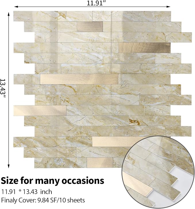 Yipscazo 2026 New Upgrade Peel and Stick Backsplash, Stick on Backsplash Tiles for Kitchen, Bathroom, Fireplace (10 Sheets, Polished Beige Yellow) - Image 5