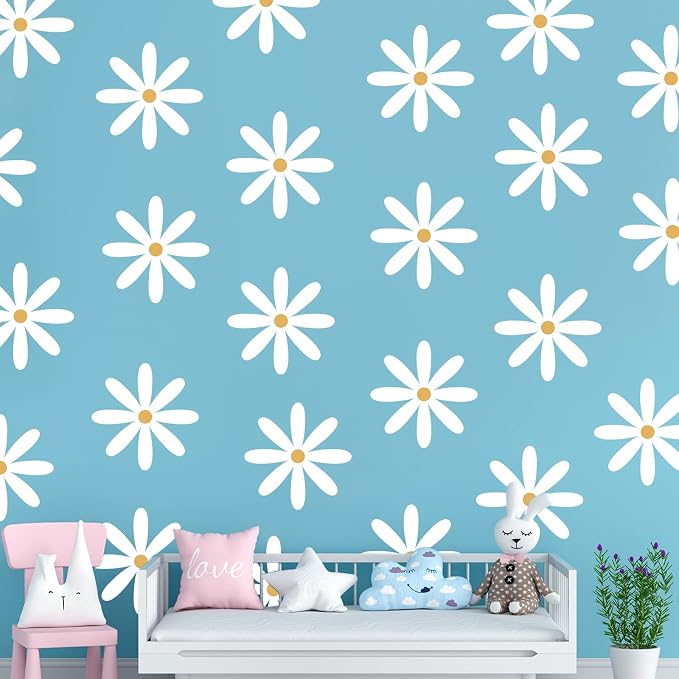 TaoBary 12 Sheet Daisy Wall Sticker Decal,White, Yellow,Fresh Style | Big Flower Wall Sticker, Pink White Floral Decal, Daisy Bedroom Room Decor, Removable Peel and Stick, Nursery Home Wall Decor - Image 8