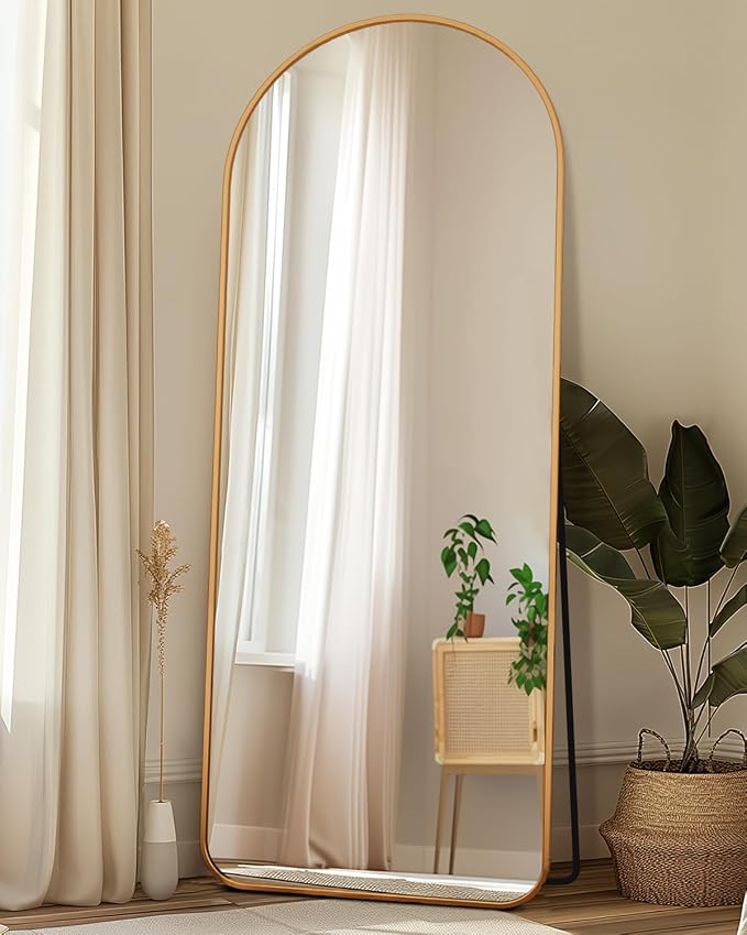 Antok Full Length Mirror, 56"x14" Floor Mirror with Stand, Gold, Arched - Image 9