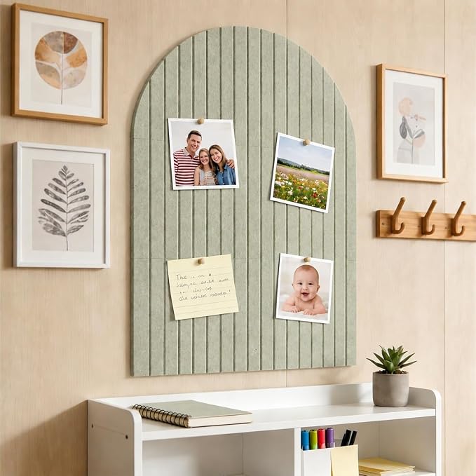 Large Arched Felt Bulletin Board, Sized 36" x 24" for Office & Wall Decor – 6 Customizable Adhesive Tiles with Pins are Perfect to Display Your Photos (Sage Green) - Image 5