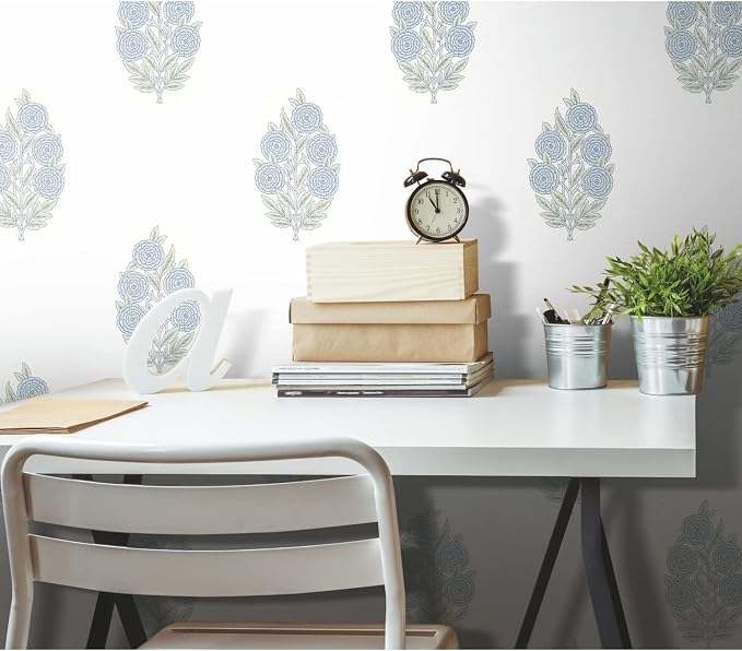 RoomMates Tamara Day RMK12517RL Blue Dutch Floral Peel and Stick Wallpaper - Image 7