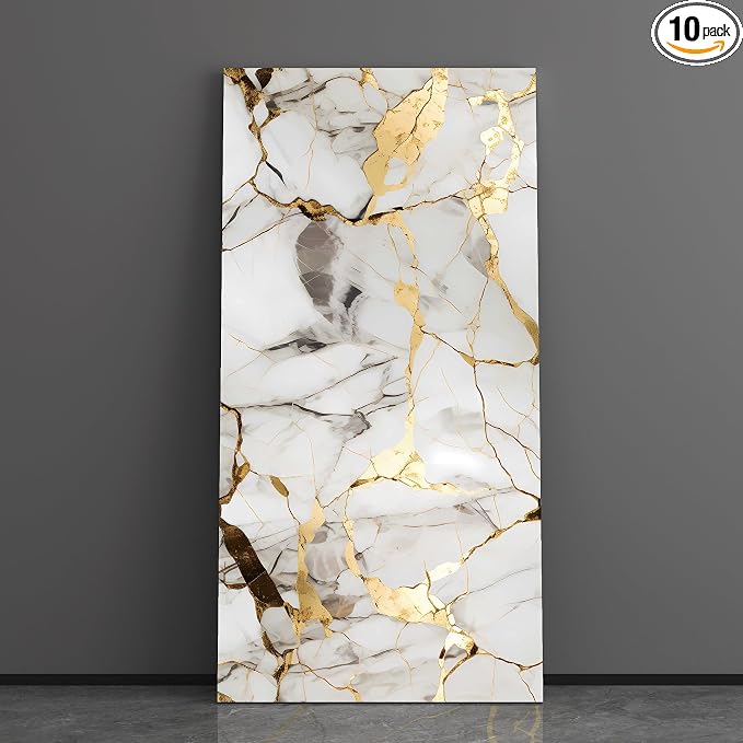 Haimin 3D Wall Panels Peel and Stick Marble Tile Look 10 Pack Waterproof | Lightweight, each 23.6x11.8in, total 19.4 sq ft. Kitchen & bath backsplash, bedroom/living rm decor. Marble-look faux tile. by HaiminHomeDecorWallpaper