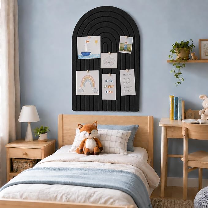 Large Arched Felt Bulletin Board, Sized 36" x 24" for Office & Wall Decor – 6 Customizable Adhesive Tiles with Pins are Perfect to Display Your Photos (Black-A) - Image 6