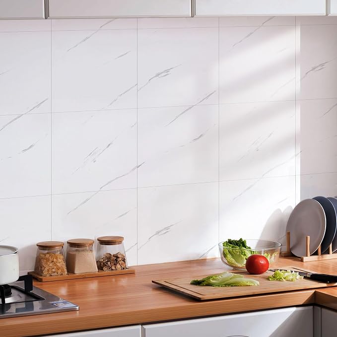 Peel and Stick Marble Wall Panels 11.8x11.8in Waterproof 20 Pack | Backsplash tile, shower wall, self adhesive, kitchen, bathroom, decorative tiles - Image 5