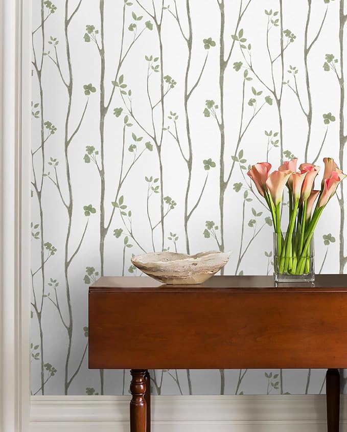 Timeet Green Leaf Wallpaper 16" x 197" Boho Floral Peel & Stick Removable Wallpaper for Bathroom, Bedroom, Kitchen, Accent Wall, etc. - Image 2