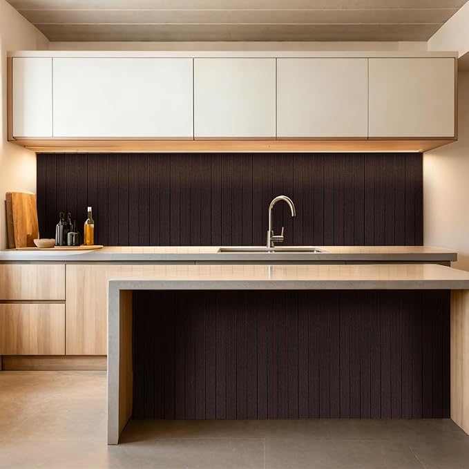 3D Peel and Stick Wall Panels PVC Grille Slat 394"x15.8" Self-Adhesive Wall Sticker Soundproof Paneling for Walls and Ceiling in Faux Brown Wood Grain Texture - Image 7