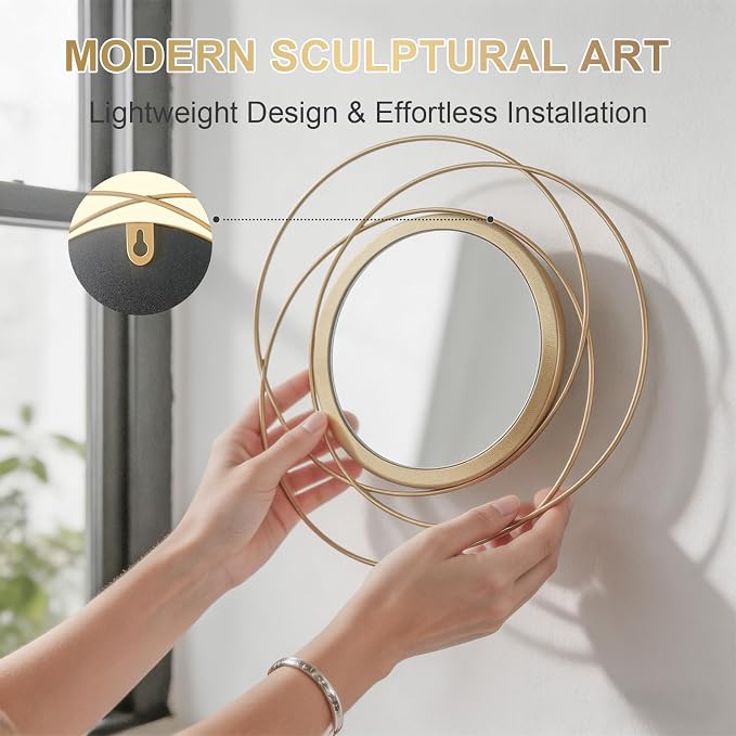 4 Piece Gold Round Wall Mirror Set Modern Metal Circles for Home Decor - Image 5