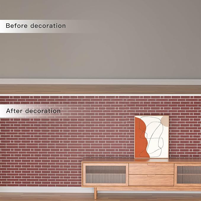 3D Wall Panels - 4PCS 47.2"x26" Faux Stone Wall Covering - MCM Modified Clay Material for Home Art, Accent Brick, Modern Exterior/Interior Decoration, Covering 34 sq.ft Slate Red Brick - Image 3