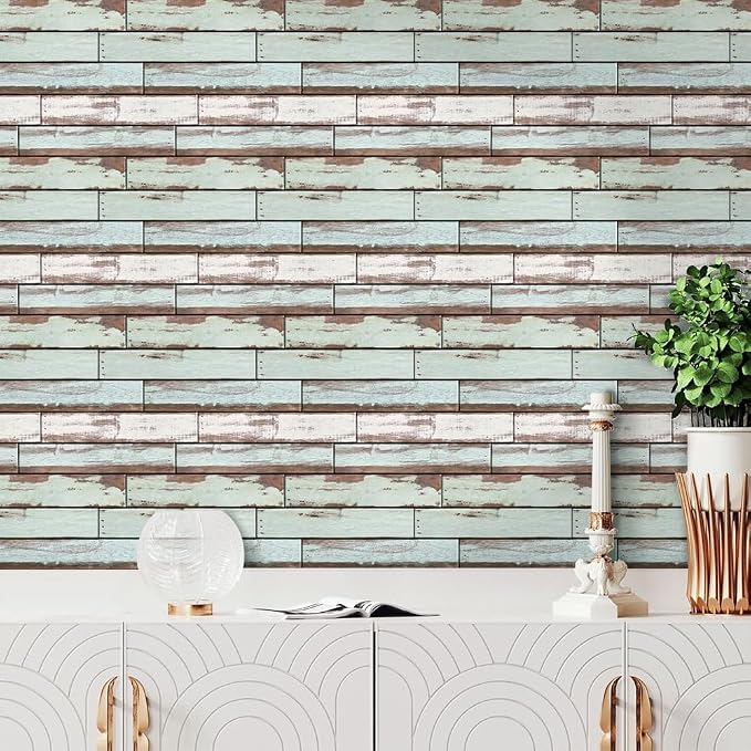 Commomy Faux Wood 3D Wall Sticker Peel and Stick Tiles 10 Pcs 11.8" x 11.8" | Ultralight Thin PVC Wood Grain Wallpaper Tiles for Quick DIY Wall Paneling Decor(9.7sq.ft) - Image 3