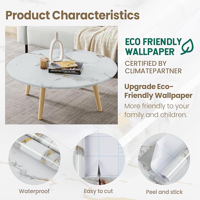 Marble Contact Paper Gold Peel and Stick Wallpaper for Kitchen Countertop | 11.8" x 78.7" Glossy White Granite Removable Wall Paper for Kitchen Countertop Cabinet Furniture - Image 3