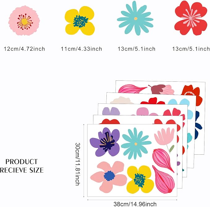 Flowers Wall Decals - Peel and Stick Cute Floral Flowers Wall Stickers,Removable Bright Colors Floral Wall Decor for Kids Bedroom, Living Room, Nursery Decor Wall Corner Decoration - Image 2