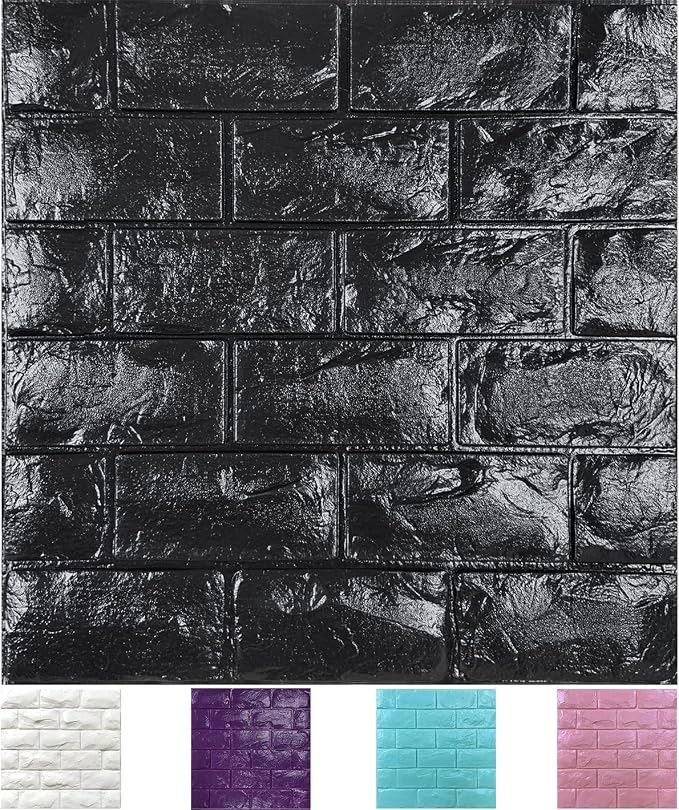 30PCS 3D Wall Panels Peel and Stick Faux Brick Wallpaper Black Self Adhesive Foam Brick Paneling Faux Stone Wall Panels (30PCS, Black) by Yutianli