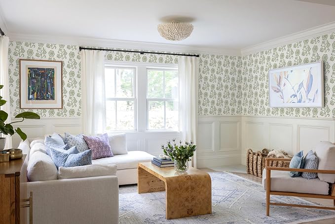 Dimoon Vintage Peel and Stick Wallpaper Sage Green Floral Contact Paper 17.3''x78.7'' Retro Cottage Beige Wallpaper Boho Removable Renter Friendly Embossed Wall Paper for Bathroom Bedroom Decor Vinyl - Image 7