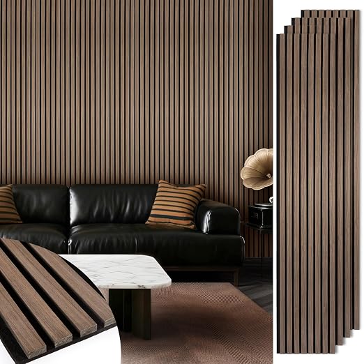 Acoustic Wood Slat Panels, Soundproof Wooden Wall Panels, 3D Fluted Panel for Interior Wall Decor, Living Room, Bedroom (Walnut, 106 * 50.4 inch) by LARWORKS