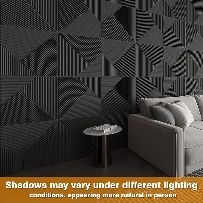 WOWSTAR 12-Pack 3D Wall Panels 19.7" x 19.7", Black Slat Wall Panels for Living Room Wall Decor, Modern Black Wall Covering for Home & Office | 12-pack, 19.7"x19.7", Textured wall panels, accent wall covering, living room bedroom office - Image 3
