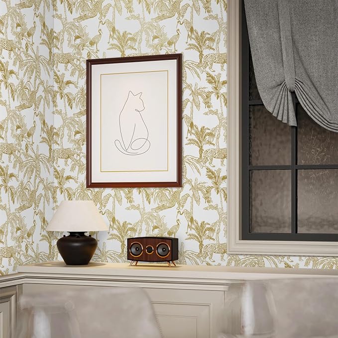 Heroad Boho Leopard Peel and Stick Wallpaper White and Gold Contact Paper Jungle Animal Wall Paper Removable Self Adhesive Wallpaper for Bedroom Entryway Cabinet Bathroom Waterproof Vinyl 17.3"x78.7" - Image 7