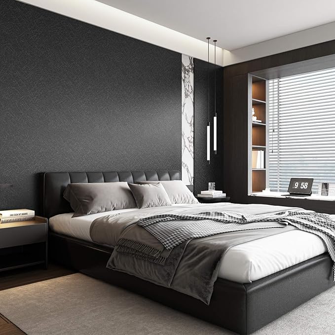 Black Silk Wallpaper Embossed Self Adhesive Peel and Stick Contact Paper | 23.6" X 118" Removable Waterproof Kitchen Vinyl Wrap Drawer Liner Cabinet Furniture Textured Renter Friendly Wall Gift Paper - Image 9