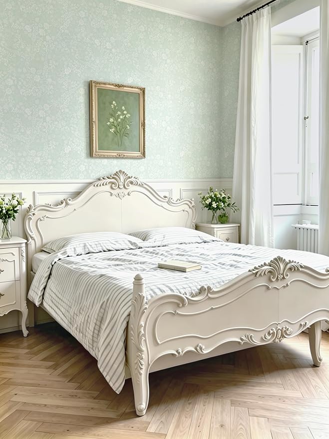Guvana Sage Green and White Peel and Stick Wallpaper Floral Wallpaper Slef Adhesive Removable Waterproof Contact Paper Boho Wall Paper for Living Room Bathroom Bedroom Kitchen 17.3“×197” - Image 4