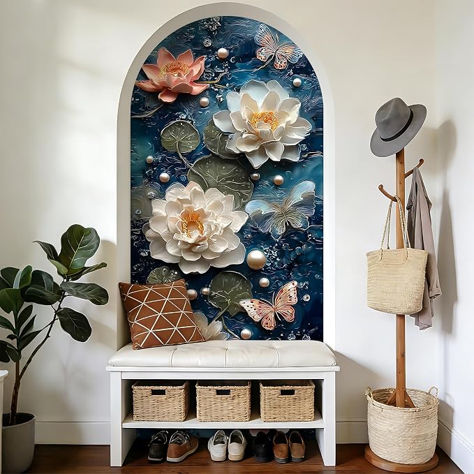 Arch Wall Decals Peel and Stick, Large Wall Stickers, Removable Home Decor Art Wallpaper for Bedroom Living Room 71'' × 31.7'' (Flower -D) - Image 3