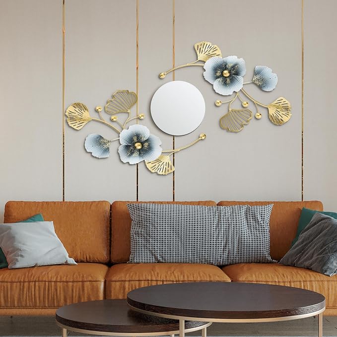 Tandefio 3 Pcs Metal Decorative Wall Mirrors for Living Room Metal Ginkgo Leaf Mirror Modern Creative Wall Decor Art Hanging Decor Mirror for Entrance Bedroom Living Room(Vintage Gold,16.inches) - Image 3