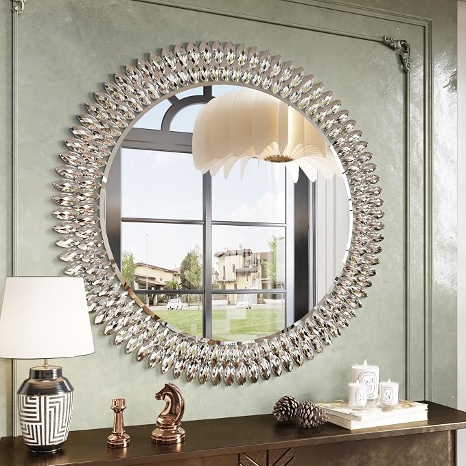 Kelly Miller 36" Jeweled Luxury Round Decorative Wall Mirror - Image 2