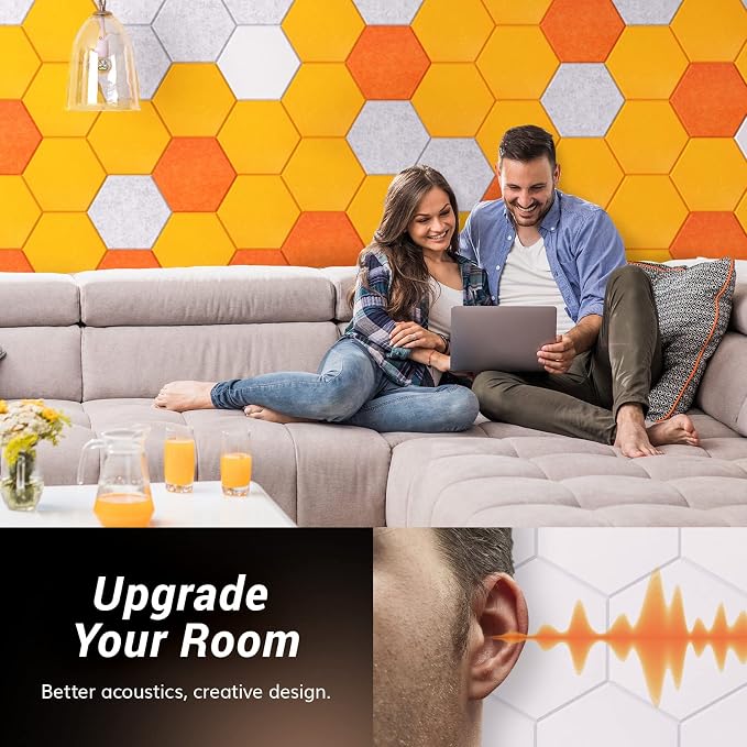 36 Pack High Density Hexagon Acoustic Panels, TONOR 12"x 10"x 0.4" Soundproof Wall Panels, Sound Absorbing Panels for Interior Wall Décor, Peel and Stick Modern for Studio, Office, Home, White - Image 4