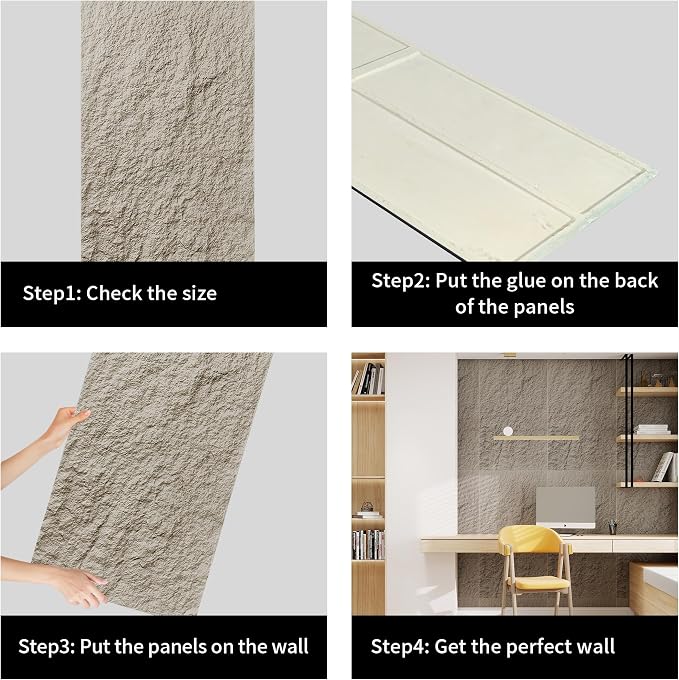 4-Pack 3D Faux Stone Wall Panels Rock Wall Panel Gray | 47.24"*23.62" PU Wall Panels Stone Texture for Interior Wall Decor, Lightweight & Waterproof - Image 4