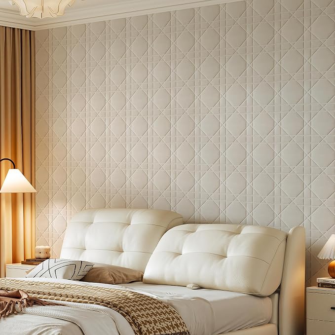 Velvet 3d wall panels for Interior wall Decor peel and stick, Soundproof Geometric Textured 3d Wall Panels for Living Room, Bedroom, TV Background 17.7" x 17.7", Cover 26.15 Sq.Ft Cream White - Image 8