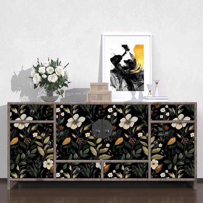 Laatse Dark Green Floral Leaf Vintage Wallpaper Peel and Stick 17.5''x118'' | Self Adhesive/Removable/Waterproof/Thick Vinyl Contact Paper for Bathroom Bedroom Shelf Cabinet Drawer,Prepasted,Easy Peel - Image 3