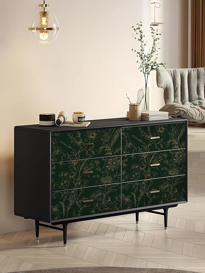 Hopepak Gold and Green Floral Wallpaper Peel and Stick Wallpaper for Bedroom 17.3" x 78.7" Self Adhesive Removable Wall Paper Waterproof Contact Paper Vinyl Roll for Bathroom Living Room - Image 4