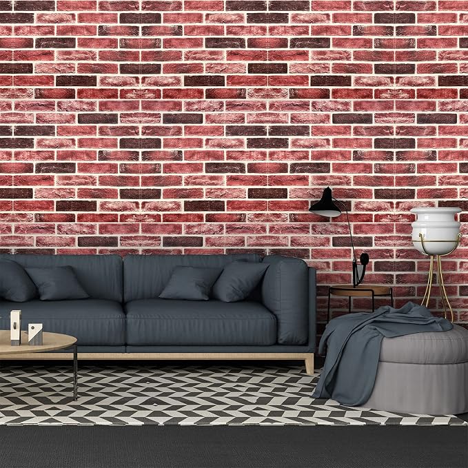 20-Pack 104 Sq.Ft 3D Wall Panels Peel and Stick 3D Faux Brick Wallpaper Peel and Stick Pink Brown Faux Stone Wall Panel Foam Brick Self-Adhesive 3D Wallpaper - Image 4