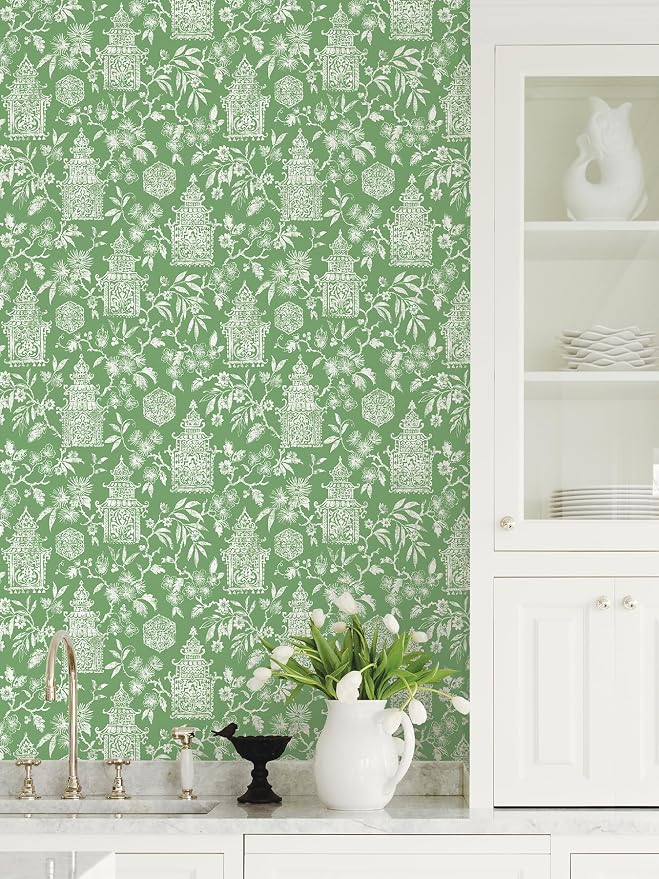 NuWallpaper Danson Peel and Stick Wallpaper, Green Boho Floral Removable Contact Paper for Walls, Self Adhesive Wall Covering for Bedroom Living Room Accent Wall - Image 2