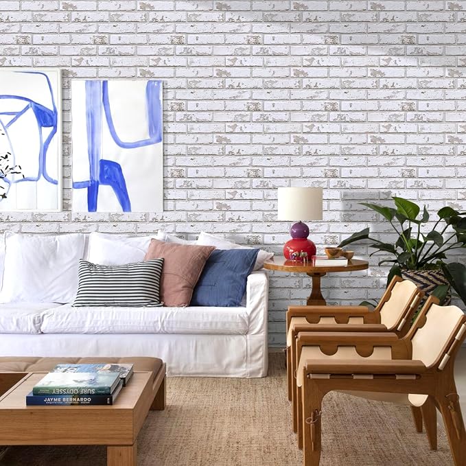 COMSTICKC 3D Faux Brick Wall Panels Peel and Stick Decorative Tiles Sticker | 10 Pcs 15.7" x 11.8", Retro White, Not Real Brick, Ultra-Light Thin PVC 3D Fake Brick Decorative Wallpaper, Cover 12.9 sq ft - Image 2