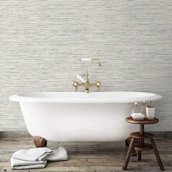 RoomMates RMK11078WP Light Gray Faux Grasscloth Non-Textured Peel and Stick Wallpaper - Image 4