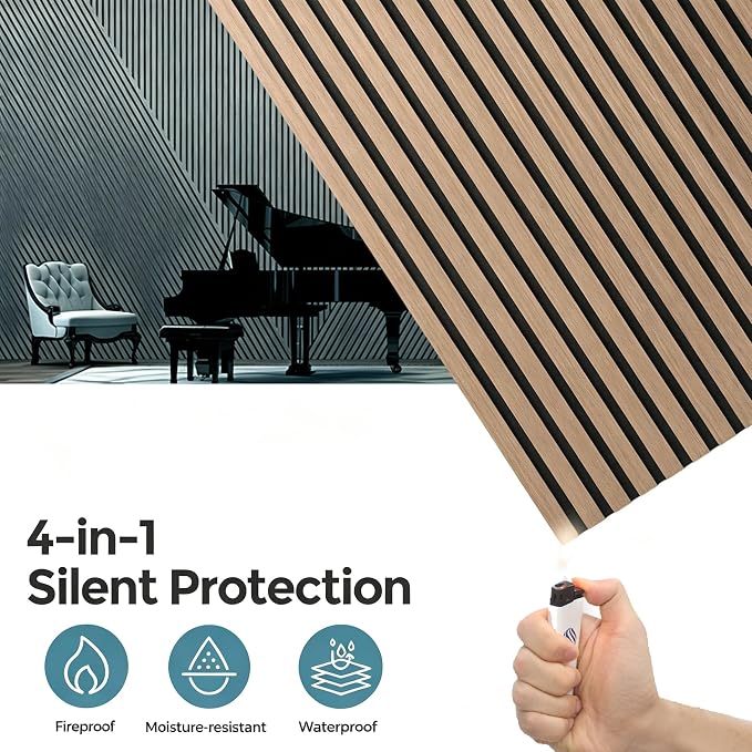 AKUMAX Wood Slat Acoustic Wall Panels, 4 Pack 24 x 48 in Each, 31 ft², NRC 0.80 Sound Absorbing 3D Slat Wall Paneling with Real Wood Veneer, E0 MDF and PET Felt, Walnut - Image 3