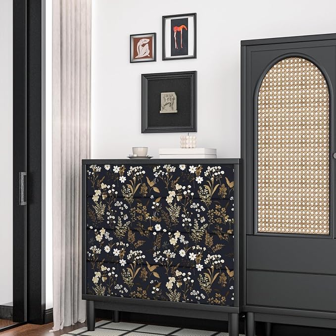 Laatse Floral Leaf Vintage Wallpaper Peel and Stick 17.5"x78.7", Dark Gold | Self Adhesive/Removable/Waterproof/Thick Vinyl Contact Paper for Bathroom Bedroom Shelf Cabinet Drawer,Prepasted,Easy Peel - Image 3