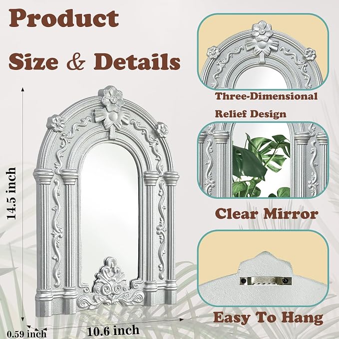 ZEXUIRU 2 Set Rustic Wall Mirrors for Bedroom Bathroom Living Room Entryway Wood Farmhouse Easy to Hang Framed Decorative Accent Hanging Wall-Mounted Mirror Set for Living Room - Silver - Image 6