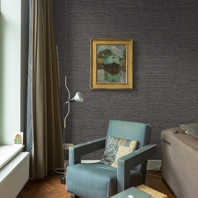 WADILE Grasscloth Peel and Stick Wallpaper 23.6in x 472in, Textured Contact Paper for Cabinets, Faux Linen Wall Paper Pull and Stick, Fabric Vinyl Wallpaper Self Adhesive Brown Gray - Image 5