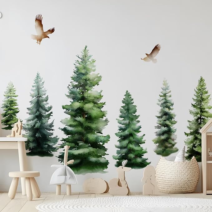 Watercolor Pine Trees Wall Decal, Peel and Stick Forest Decals Mural, Wilderness Wall Art Stickers for Kids, Boys and Girls Room, Bedroom & Toddler Room Decor (Christmas Woodland Wall Decal 88) - Image 5
