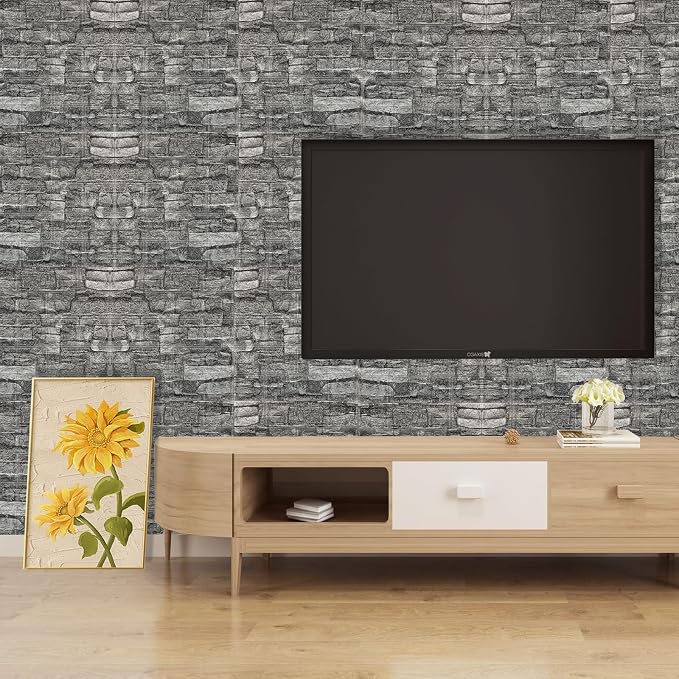Faux Brick Wall Panels, 10 PCS, Black and Grey | 3D Wall Panels Peel and Stick, XPE Foam 3D Wallpaper, Self-Adhesive Faux Stone Wall Panels for Bedroom, Stairs, Kitchen - Image 7