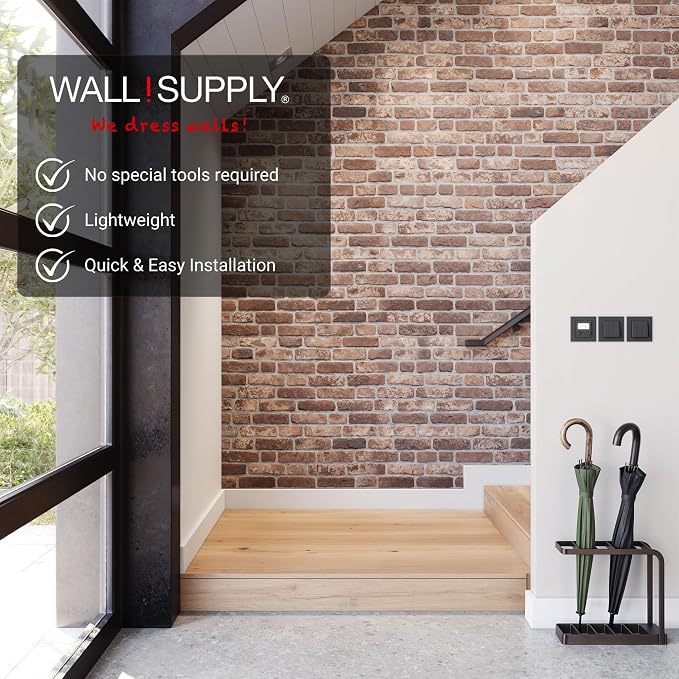 Wall!Supply 3D Wall Panels – Faux Brick, Brown Nuance Weathered – Lightweight Foam (EPS) – Wallpaper Alternative for Living Room, Bedroom & Office – Easy DIY Installation – 4 Pack, Covers 25.84 Sq Ft | Lightweight EPS Foam, Wallpaper Alternative, Easy ... - Image 2